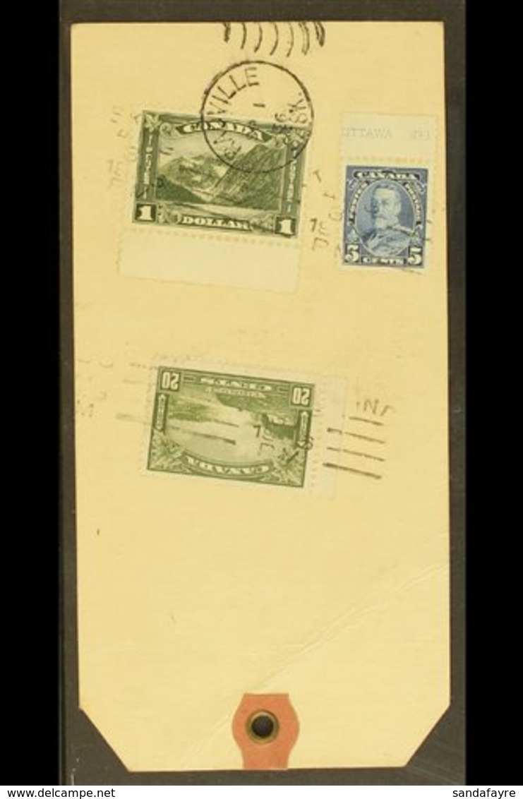 1936 PARCEL TAG Franked With 1930 $1 Olive-green, 1935 5c Blue & 20c Olive-green ($1.25 Rate), From "The Canadian Bank O - Otros & Sin Clasificación