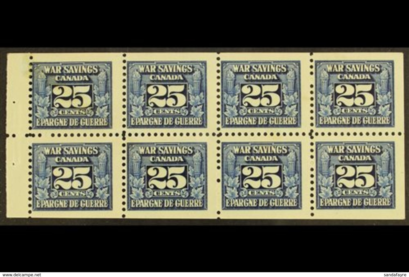 REVENUE STAMPS WAR SAVINGS 1940-41 25c Blue, White Gum, Complete Pane Of 8, Van Dam FWS5c, Never Hinged Mint, A Few Mark - Otros & Sin Clasificación