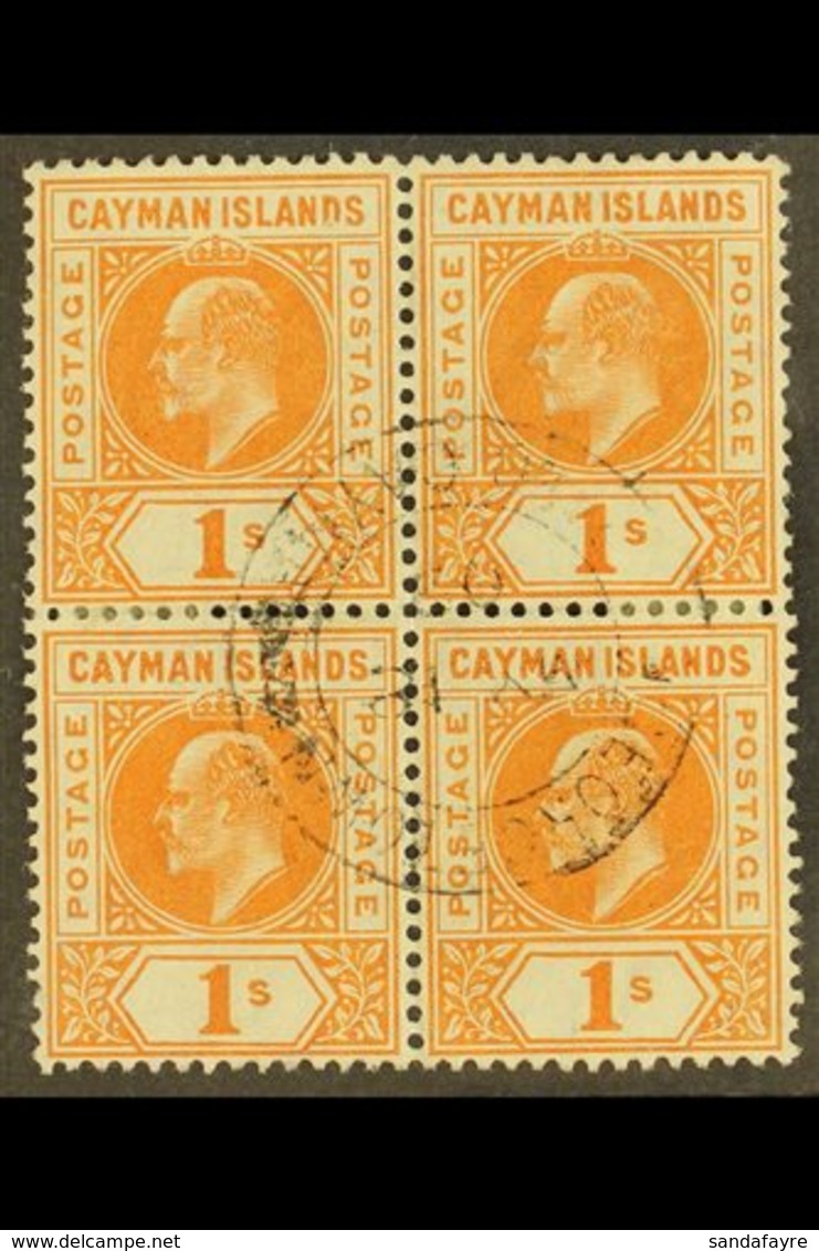 1905 1s Orange Wmk Mult Crown CA, SG 12, BLOCK OF FOUR Very Fine Cds Used. For More Images, Please Visit Http://www.sand - Caimán (Islas)