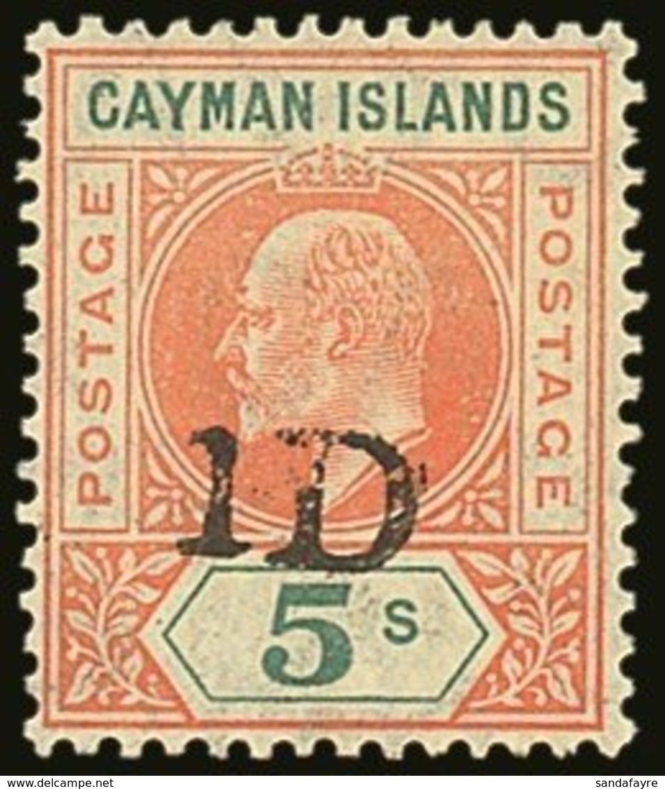 1907 "1D" On 5s Salmon And Green, SG 19, Never Hinged Mint. For More Images, Please Visit Http://www.sandafayre.com/item - Kaimaninseln