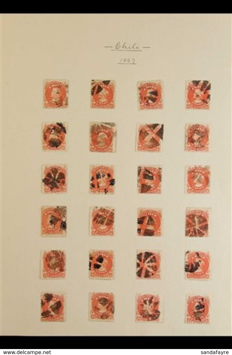 1860's-1900's OLD TIME DUPLICATED FINE USED COLLECTION Arranged On Leaves By Issue With Shades, Postmark Interest, Stamp - Chili