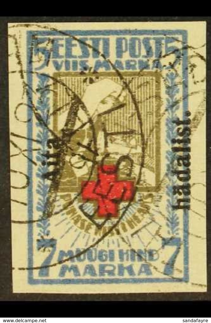 1923 5m+7m Blue & Brown Red Cross "Aita Hadalist" Opt'd, Imperf, Mi 47 B, SG 50A, Very Fine Cds Used For More Images, Pl - Estland