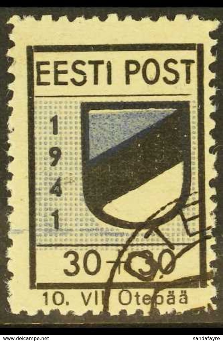 1941 OTEPAA LOCAL STAMP. 1941 30+30k Black And Ultramarine Type II Perf 10¾, Michel 2A II, Very Fine Used. For More Imag - Estland