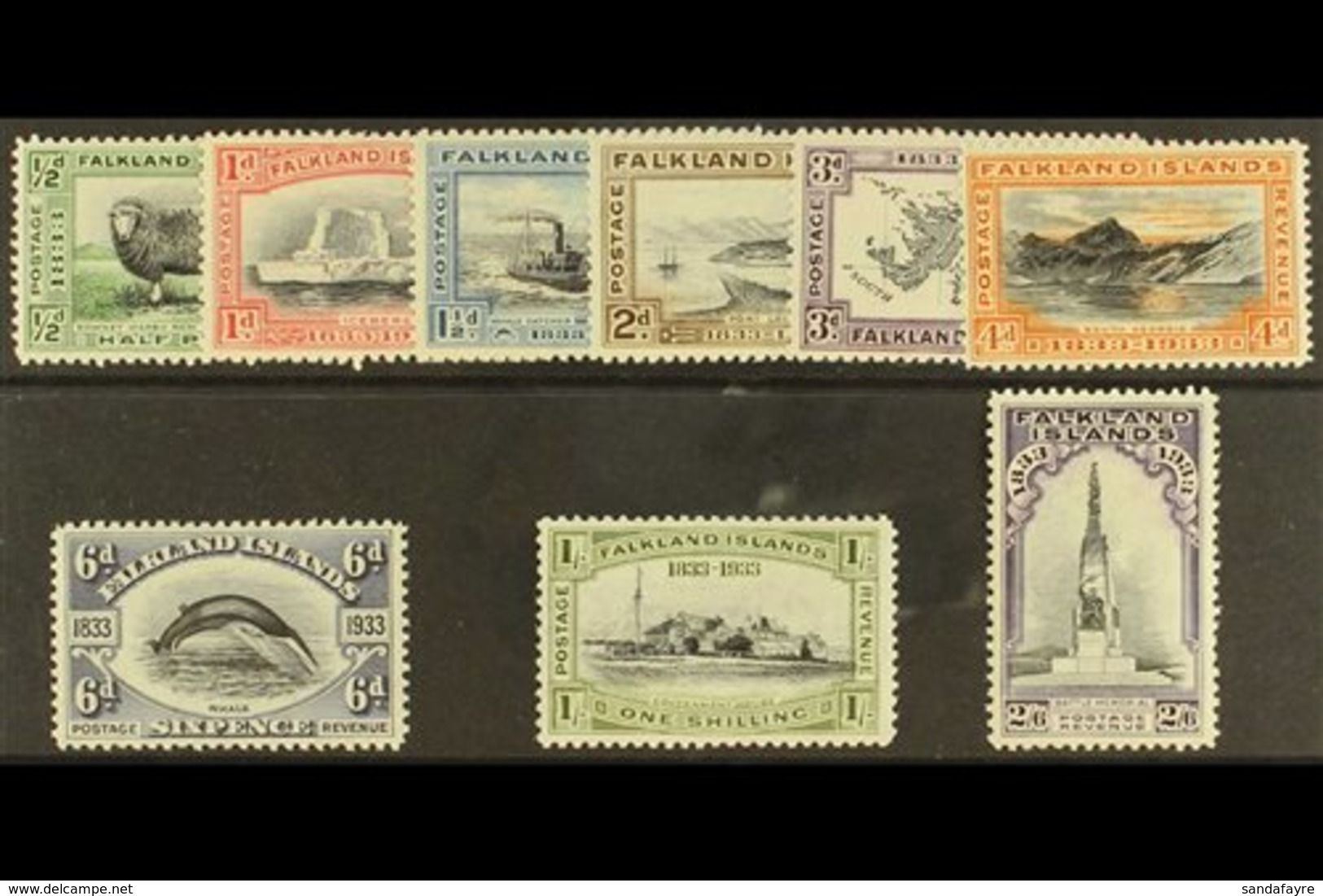 1933 Centenary Of British Administration Set Complete To 2s6d, SG 127/135, Mint Very Lightly Hinged (9 Stamps) For More  - Falkland