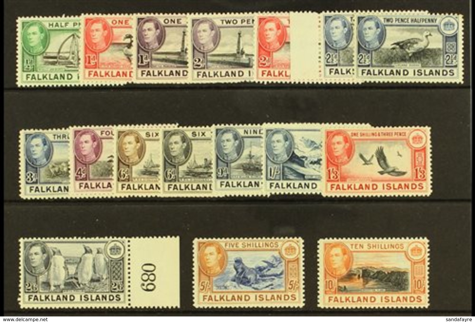 1938-50 Definitives Complete Basic Set From ½d To 10s, SG 146/162, Very Fine Mint, The 2s6d Is Never Hinged Mint Margina - Falklandeilanden