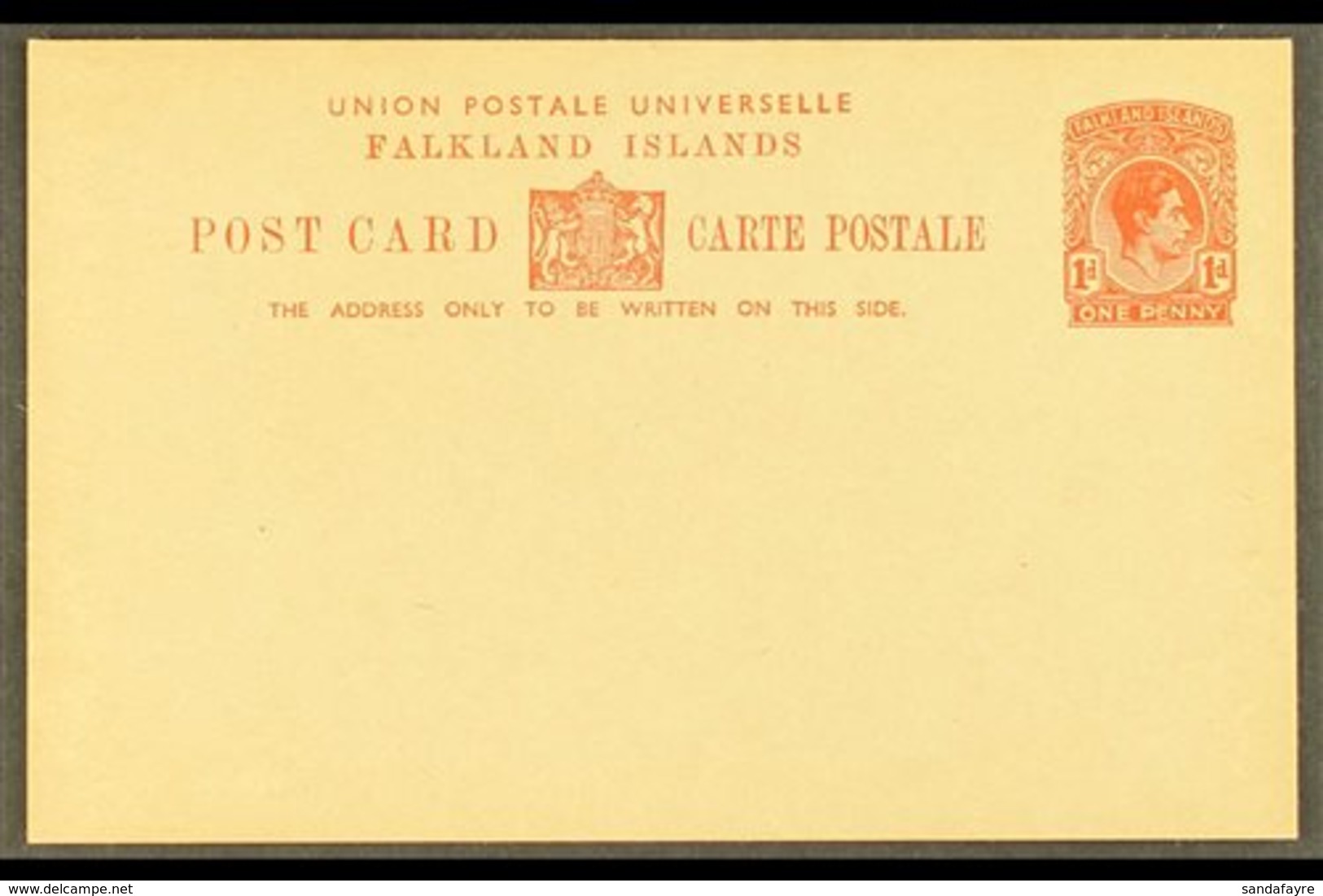 POSTAL STATIONERY 1938 1d Red-brown Postal Card (H&G 5 Or Heijtz P5) Very Fine Unused. Scarce, Only 444 Sold. For More I - Falkland Islands