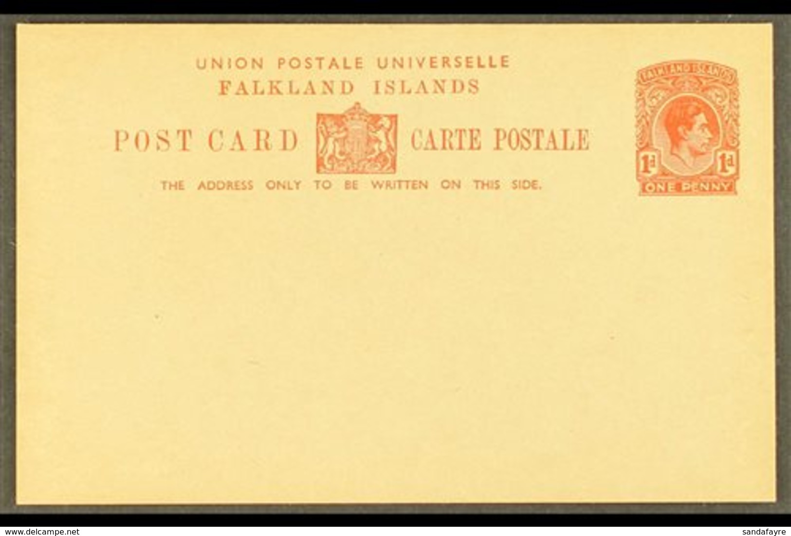 POSTAL STATIONERY 1938 1d Red-brown Postal Card (H&G 5 Or Heijtz P5) Very Fine Unused. Scarce, Only 444 Sold. For More I - Falklandeilanden