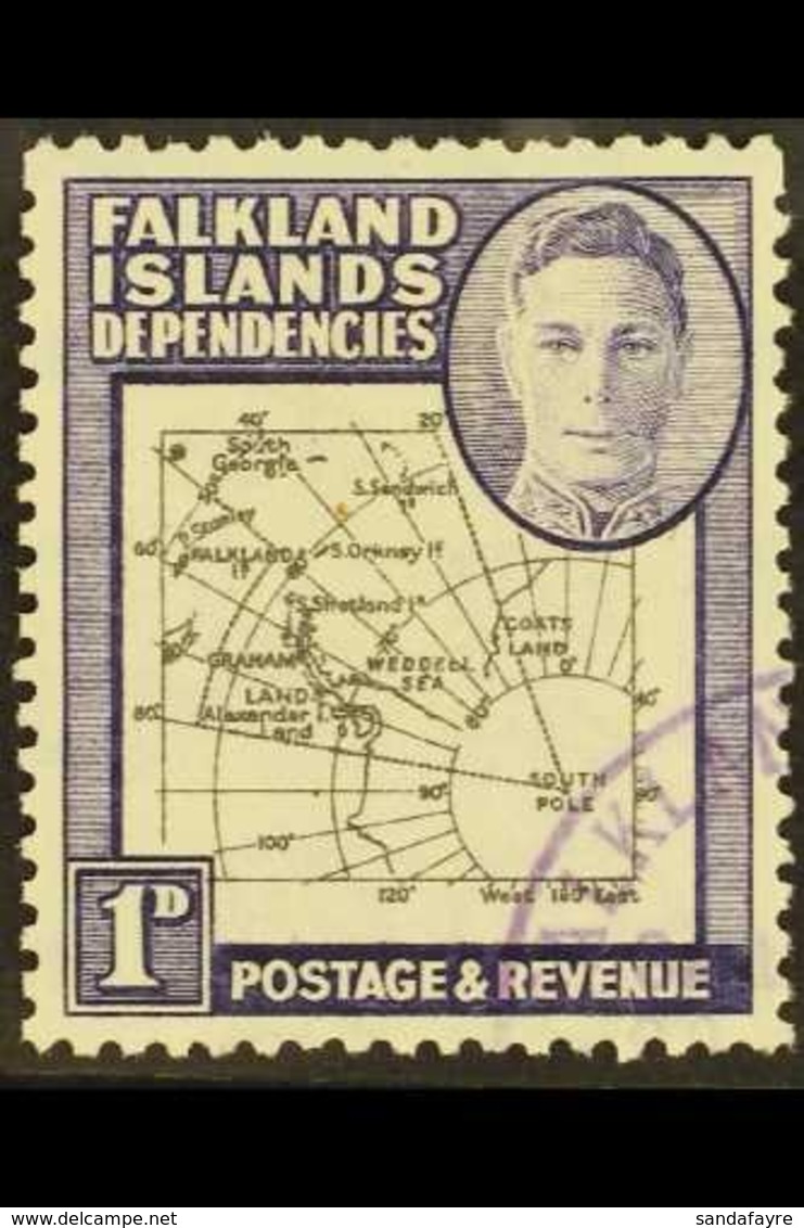 1946-9 1d Black & Violet, EXTRA ISLAND FLAW On Thick & Coarse Map Issue, SG G2aa, Very Fine Used. For More Images, Pleas - Falklandeilanden