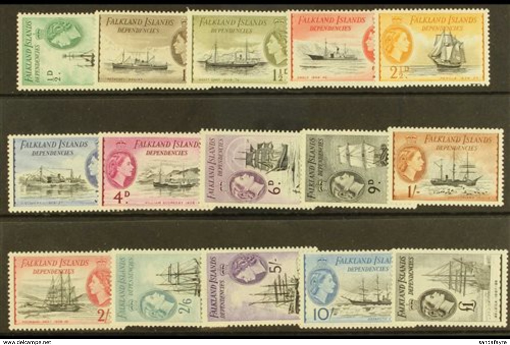 1954-62 Pictorial Complete Set, SG G26/40, Never Hinged Mint, Very Fresh. (15 Stamps) For More Images, Please Visit Http - Falklandeilanden