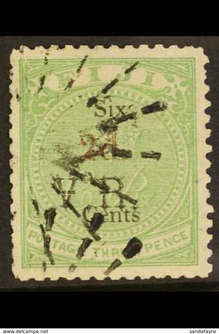 1875 2d On 6c On 3d Green With Red Surcharge, SG 22, Fine Used, The 'star' Pmk Has Punctured The Stamp In Various Place  - Fiji (...-1970)