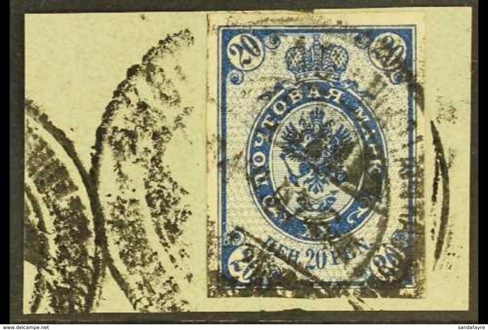 1901-05 20p Blue IMPERF Variety Facit 58 I V1 (as SG 164, Michel 58), Fine Used On Piece, Fresh & Scarce. For More Image - Otros & Sin Clasificación