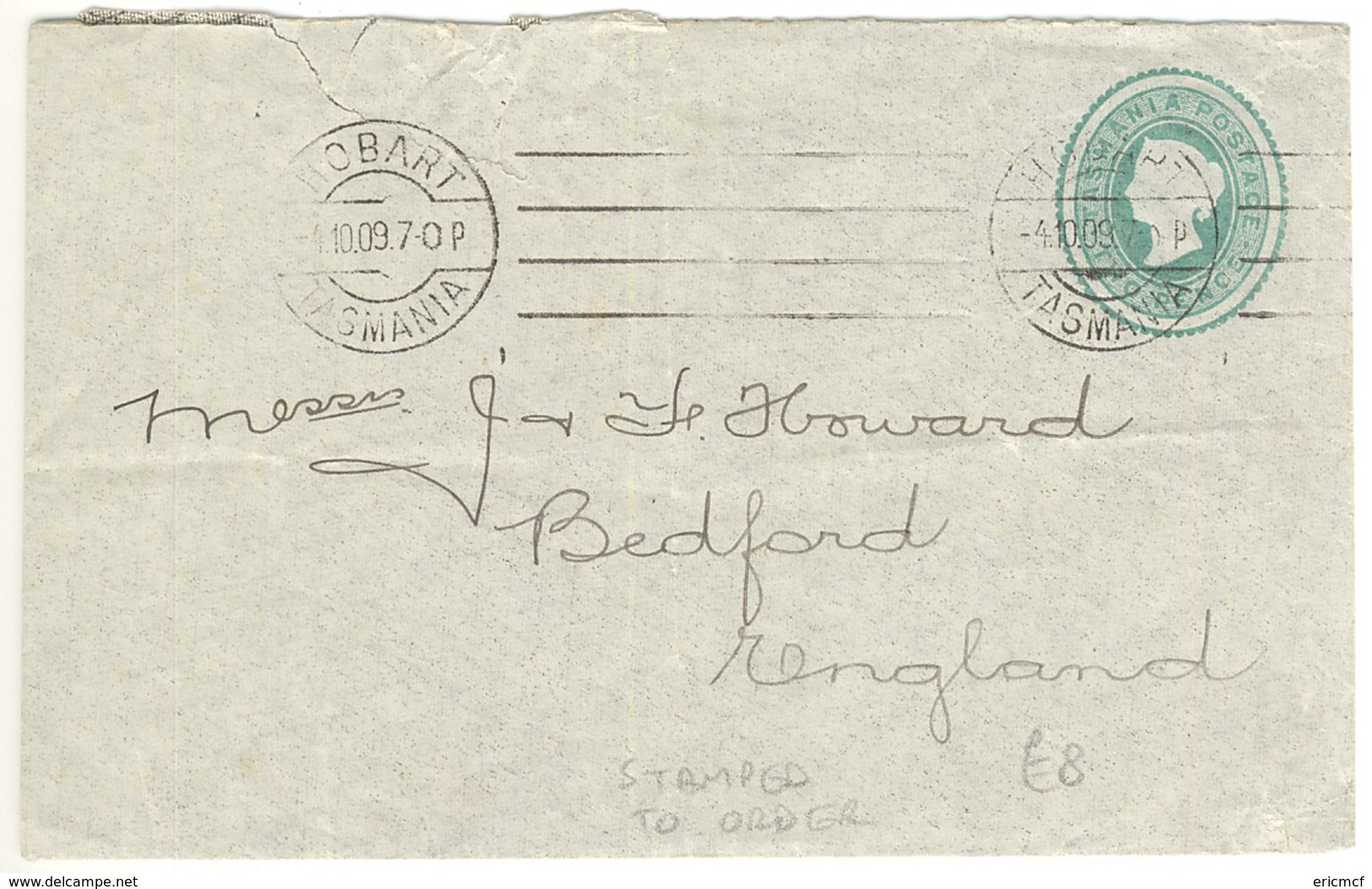 Tasmania 2d QV Postal Stationery Envelope STO 1909 To UK - Briefe U. Dokumente