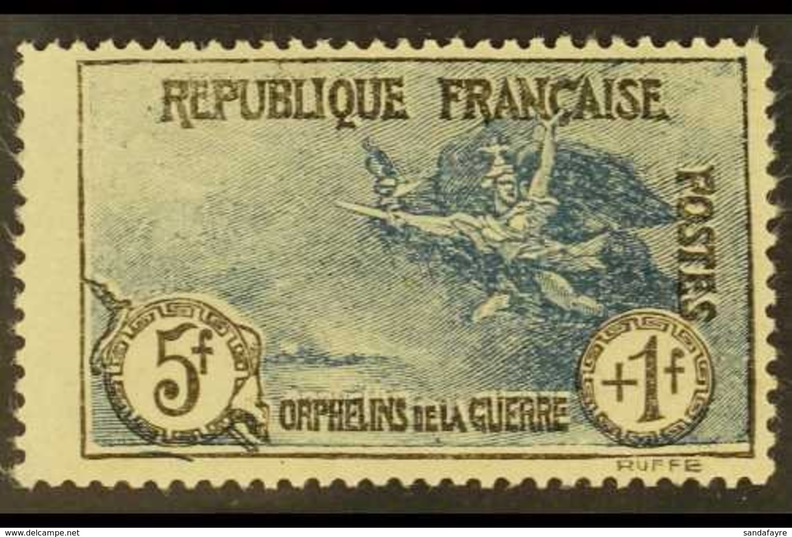 1926-27 5f+1f Blue & Black War Orphans' Fund (SG 453, Yvert 232), Never Hinged Mint, Centered To Right, Fresh. For More  - Autres & Non Classés