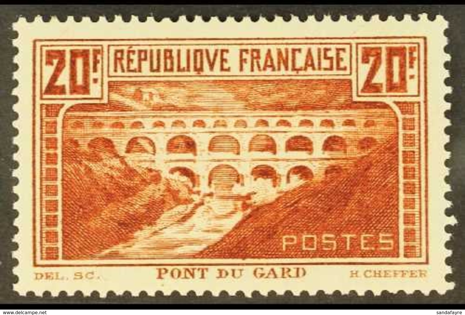 1929 - 31 20fr Red Brown, Pont Du Gard, Perf 13½x13, Yv 262A, Very Fine Mint. For More Images, Please Visit Http://www.s - Andere & Zonder Classificatie