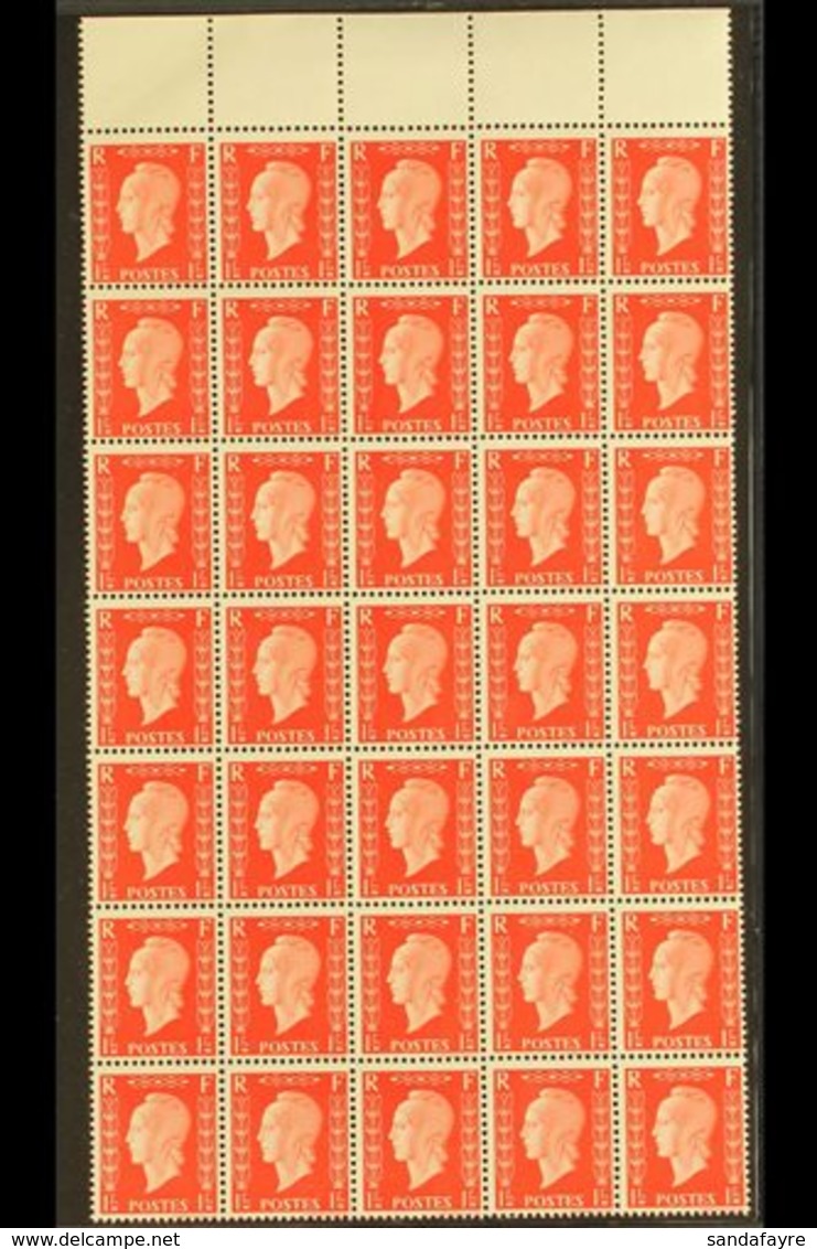 1942 EXILE GOVERNMENT UNISSUED STAMPS. 1f Red Marianne De Dulac Type II (Yvert 701E, Maury 701E), Never Hinged Mint Marg - Andere & Zonder Classificatie