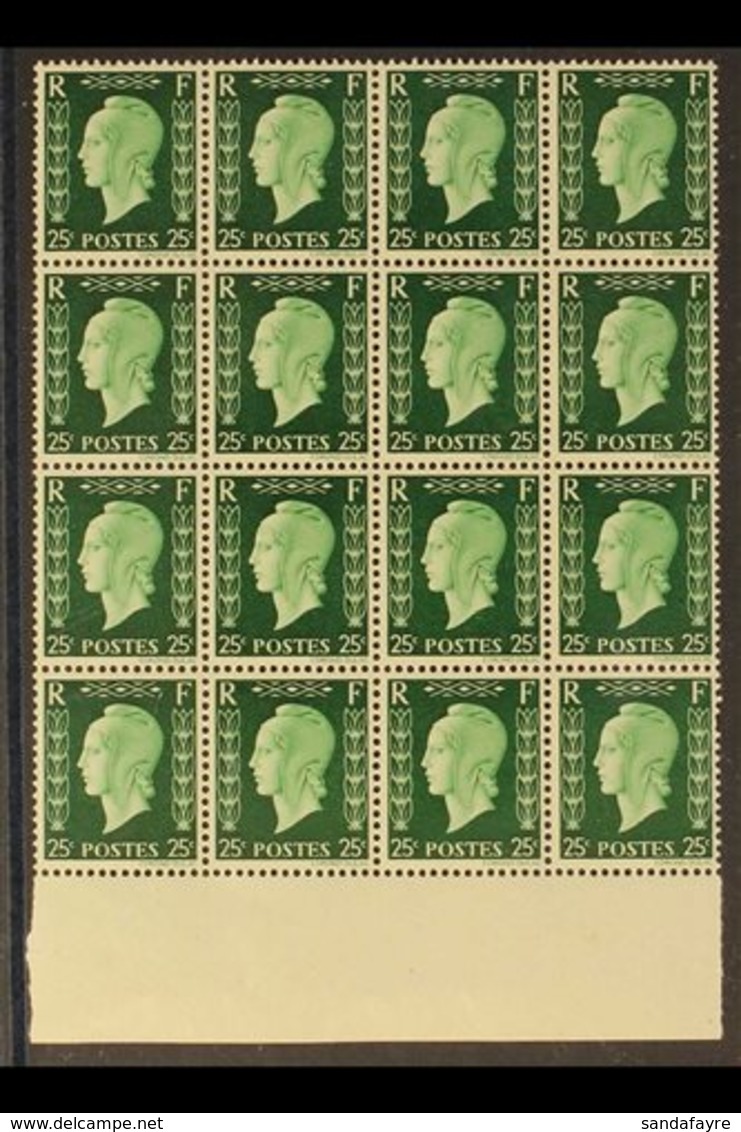 1942 EXILE GOVERNMENT UNISSUED STAMPS. 25c Green Marianne De Dulac Type II (Yvert 701D, Maury 701D), Never Hinged Mint M - Otros & Sin Clasificación