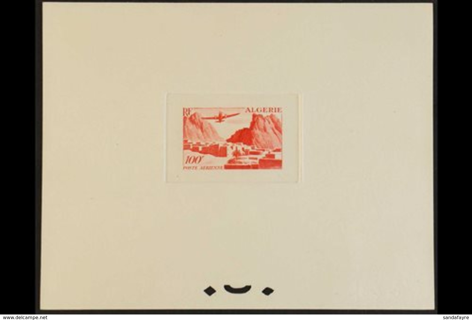 ALGERIA 1949 100f Air (Yvert 10, SG 291) - A Sunken DIE PROOF Printed In Red On Thick Paper, Overall Size Approx 140 X 1 - Sonstige & Ohne Zuordnung