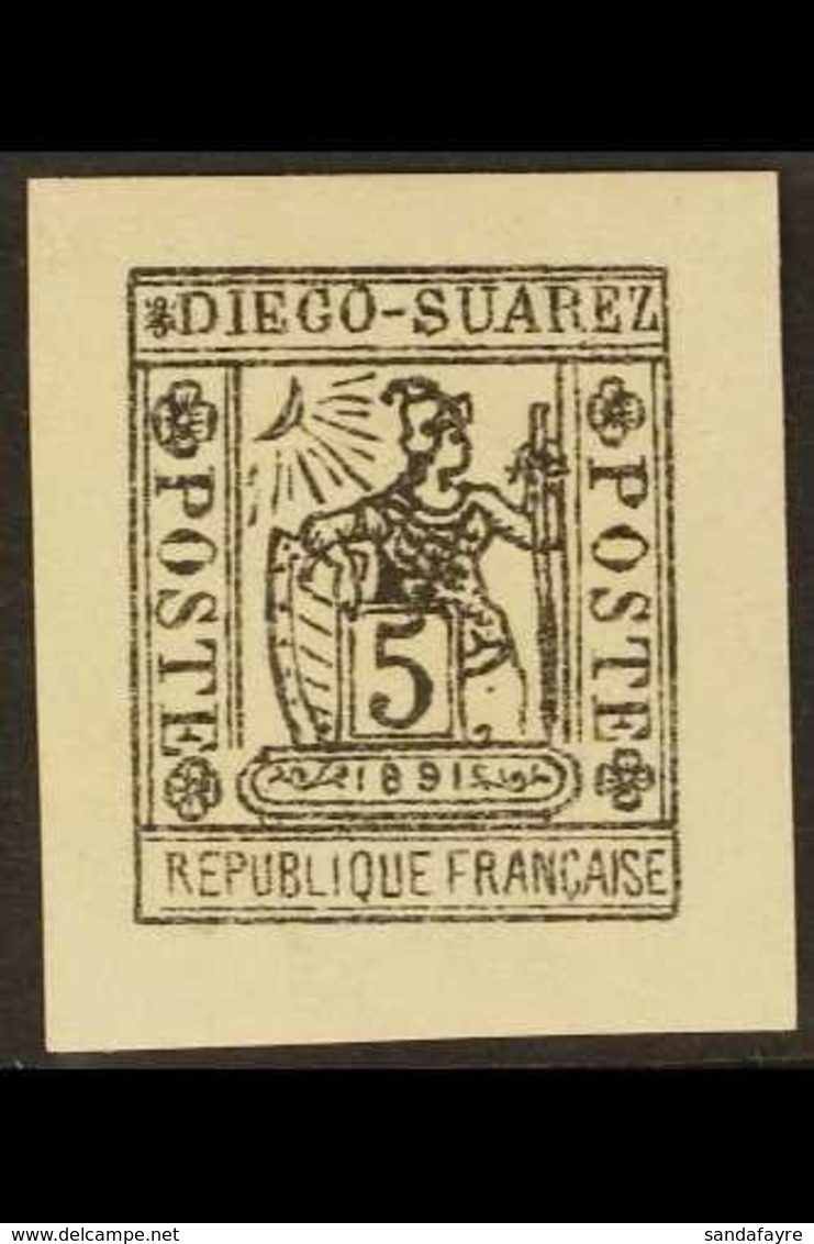 DIEGO - SUAREZ 1891 5c Grey Black "Sun & Warrior" (Litho) Imperf, Yv 10, SG 10, Unused As Issued For More Images, Please - Sonstige & Ohne Zuordnung