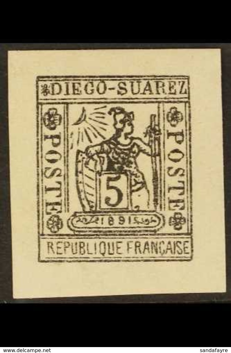 DIEGO - SUAREZ 1891 5c Grey Black "Sun & Warrior" (Litho) Imperf, Yv 10, SG 10, Unused As Issued For More Images, Please - Andere & Zonder Classificatie