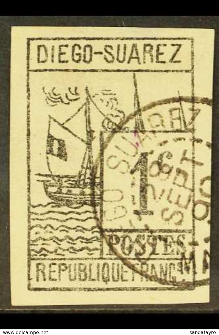 DIEGO-SUAREZ 1890 1c Grey-black, Imperforate, Yvert 6, SG 6, Very Fine Used, 4 Margins. For More Images, Please Visit Ht - Autres & Non Classés