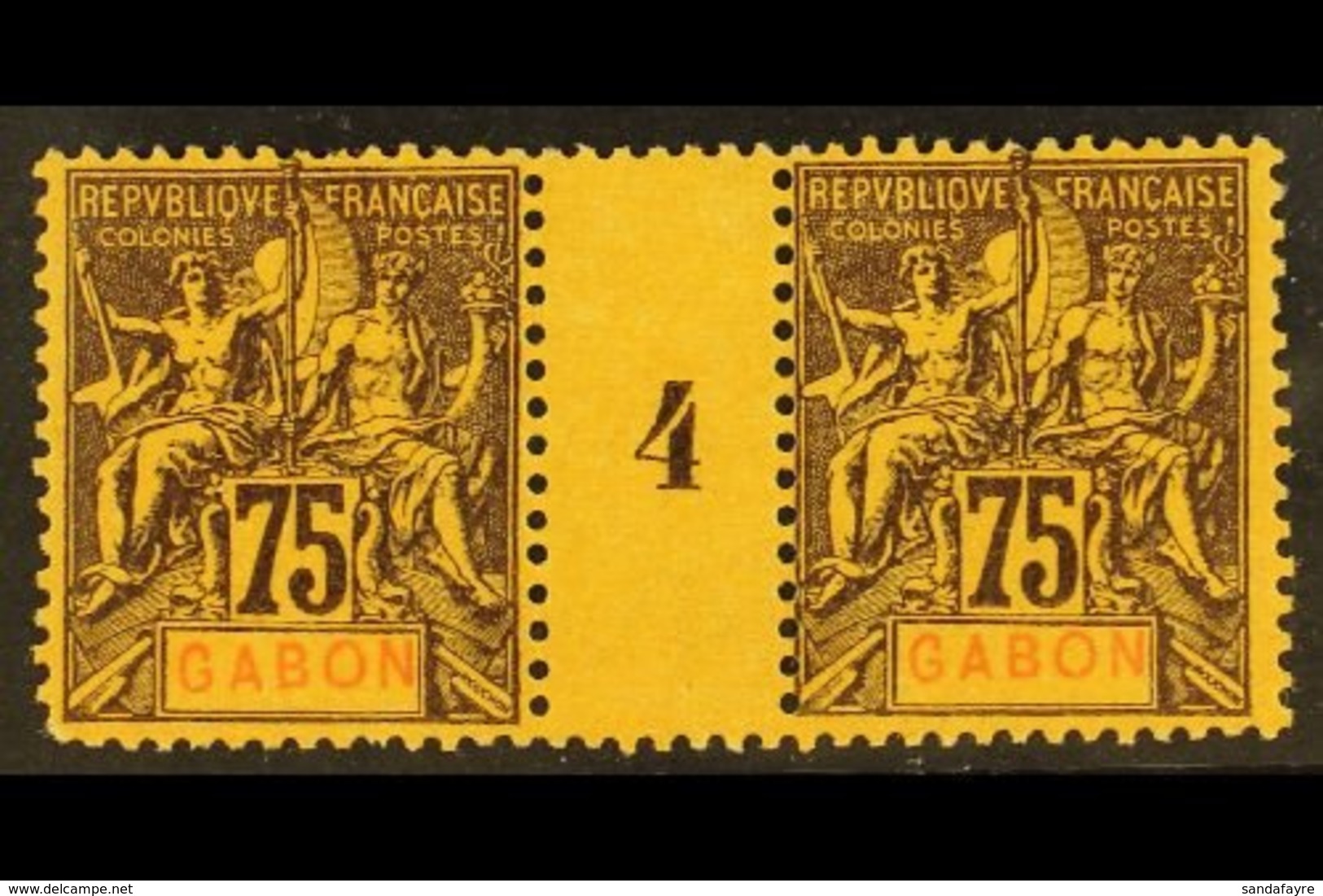 GABON 1904-07 75c Brown On Orange Tablet (Yvert 29, SG 2, Maury 27), Very Fine Mint Horizontal '4' MILLESIME PAIR, Very  - Autres & Non Classés