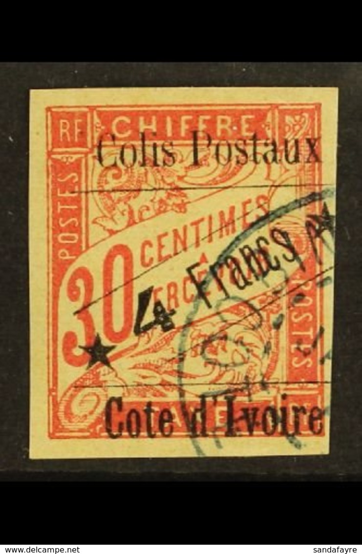 IVORY COAST PARCEL POST 4fr On 30c Carmine, Yv CP10, Very Fine Used. For More Images, Please Visit Http://www.sandafayre - Sonstige & Ohne Zuordnung