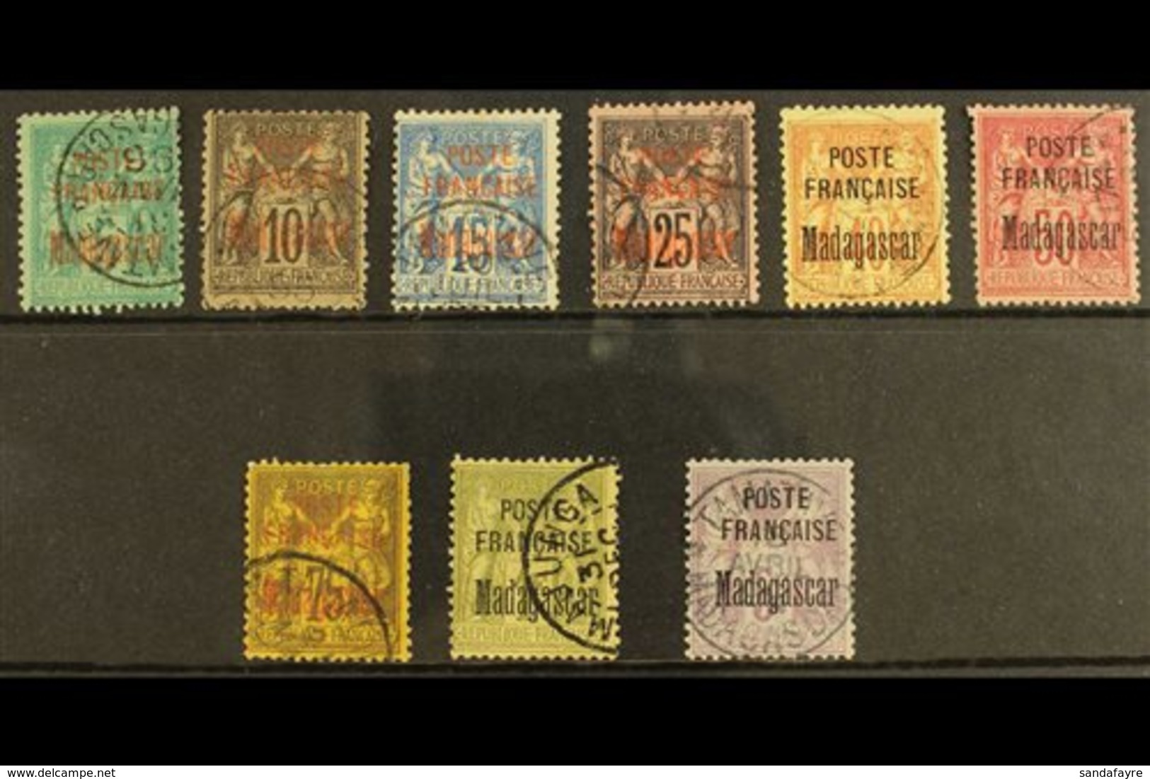 MADAGASCAR 1895 Overprinted Set To 5fr Complete, Yv 14/22, Very Fine Used. (9 Stamps) For More Images, Please Visit Http - Other & Unclassified