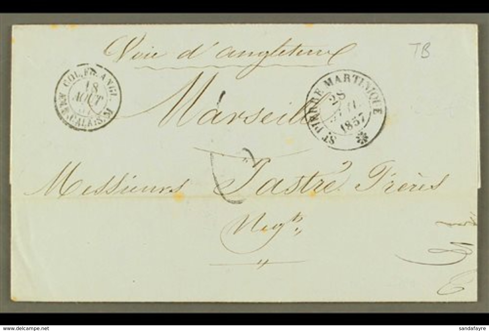 MARTINIQUE 1857 (28 July) Stampless Entire Letter To France, Endorsed 'voie D'Angleterre', Bearing "St Pierre, Martiniqu - Sonstige & Ohne Zuordnung