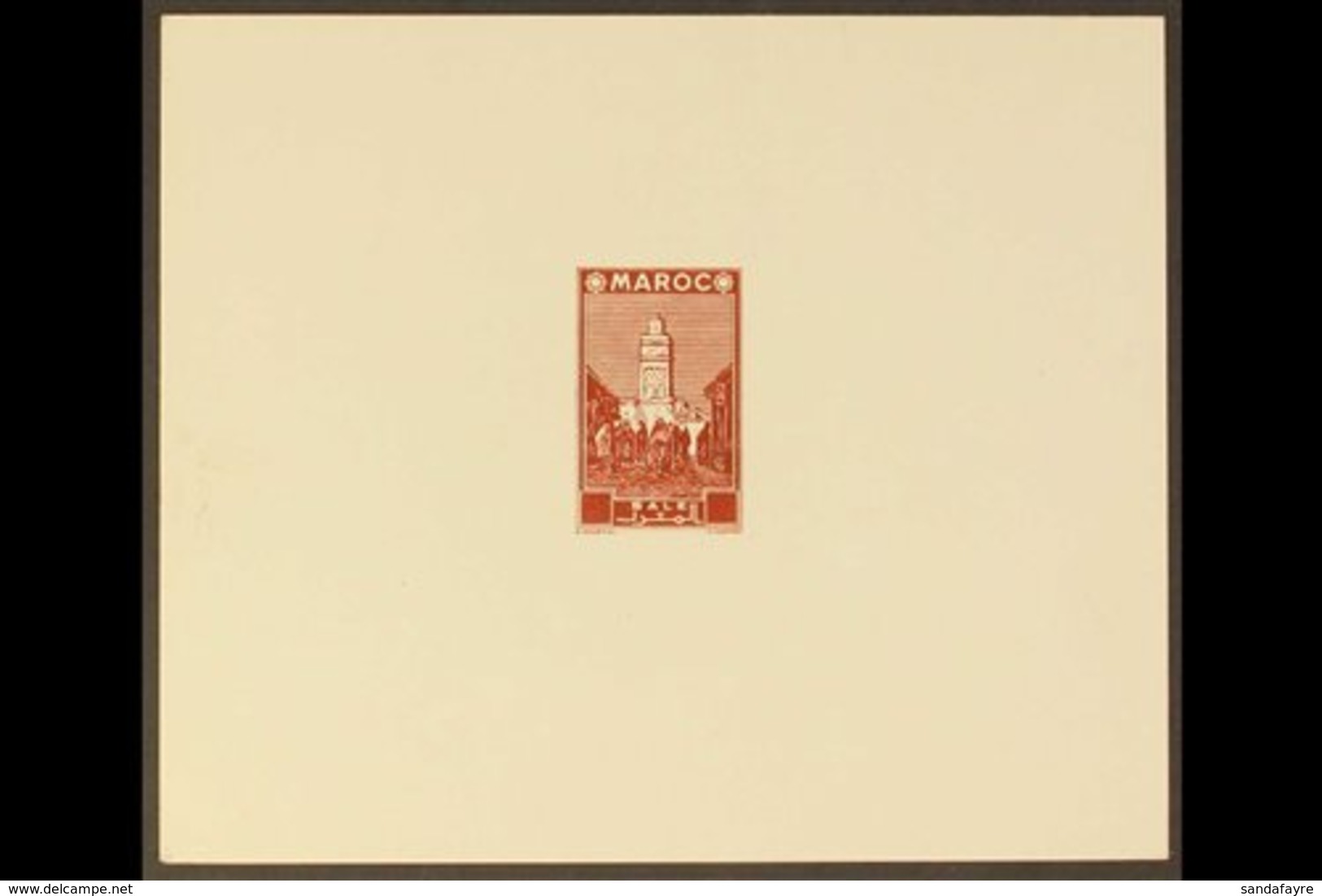 MOROCCO UNISSUED IMPERF DIE PROOF For The 1945-47 "Mosque At Sale" Design (with "CORTOT" At Foot), Printed In Red Brown  - Otros & Sin Clasificación