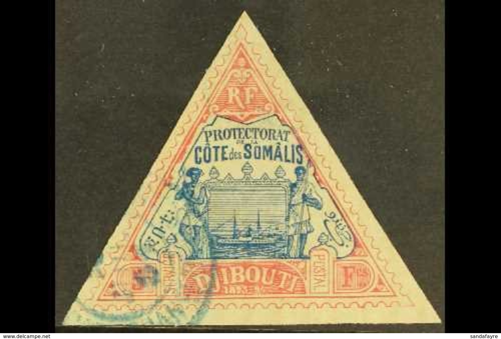SOMALI COAST DJIBOUTI 1894-1902 5fr Blue And Rose, Triangular, SG 103, Yvert 19, Very Fine Used. For More Images, Please - Andere & Zonder Classificatie