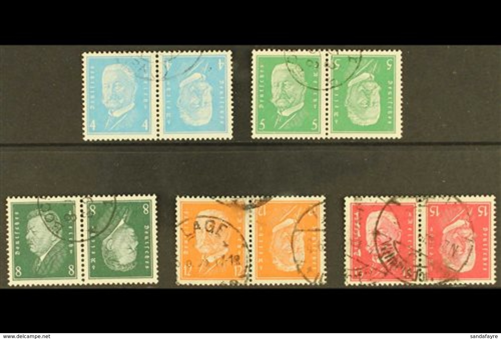 1928-31 HINDENBURG / EBERT TETE BECHE A Used Selection Of "Hindenburg" Tete Beche Including 4pf + 4pf Light Blue (Mi K9) - Other & Unclassified