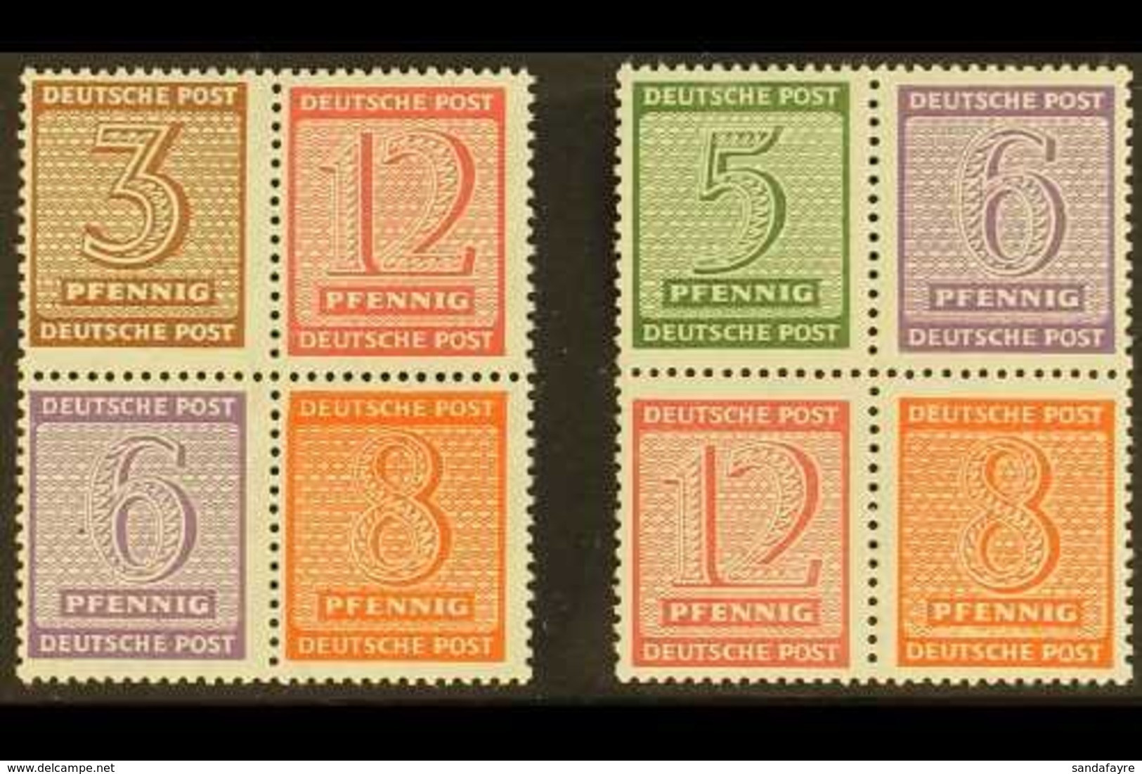 RUSSIAN ZONE WEST SAXONY 1945-46 Both CENTRAL SE-TENANT BLOCKS Of 4, Michel Hz 10/11, Never Hinged Mint, Very Fresh & Sc - Sonstige & Ohne Zuordnung