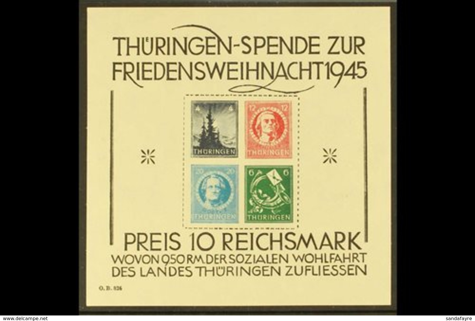 SOVIET ZONE - THURINGIA 1945 Christmas Social Welfare MINIATURE SHEET, SG MSRF10 (Michel Block 2), Never Hinged Mint, Ca - Sonstige & Ohne Zuordnung