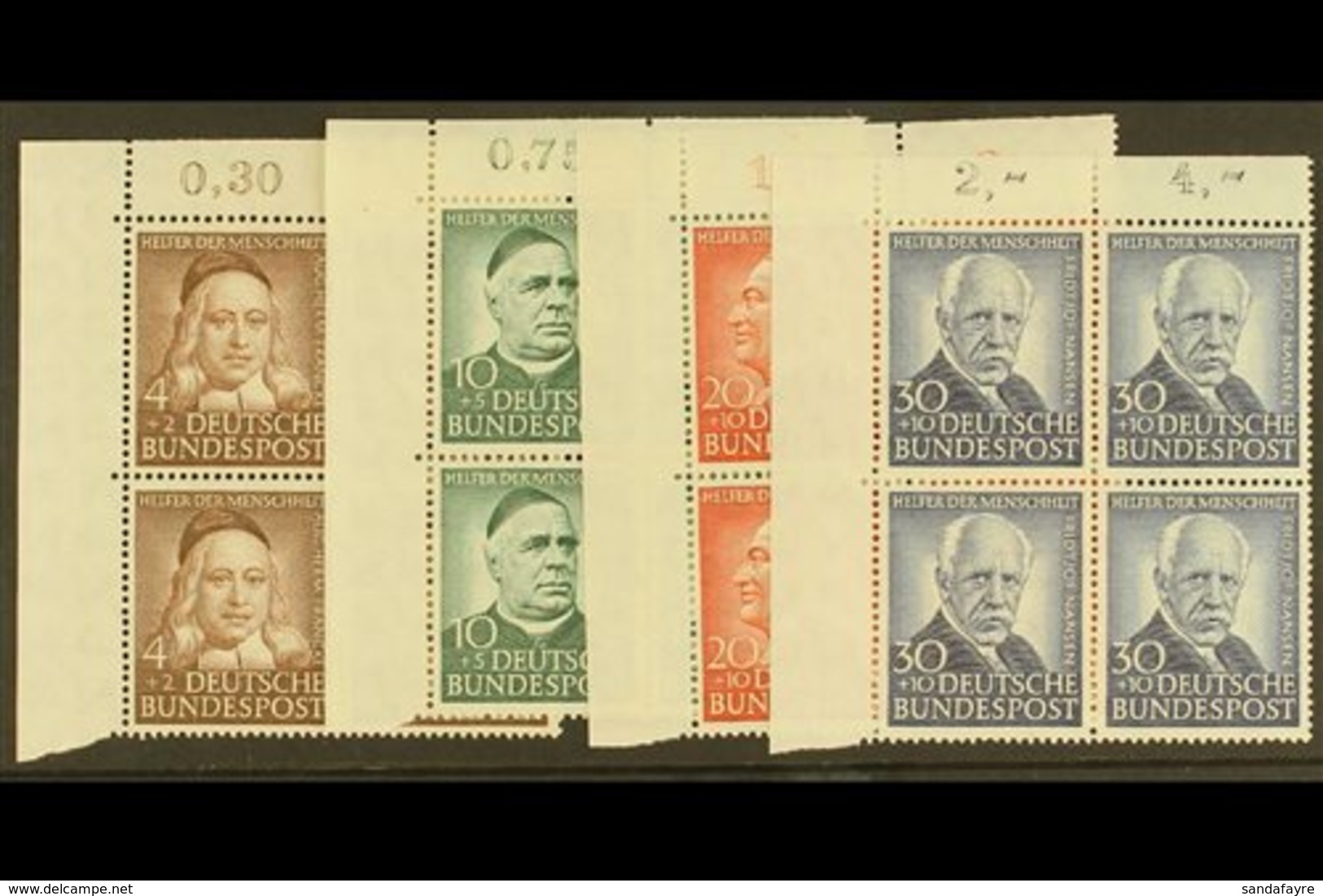 1953 Humanitarian Relief Fund Complete Set (Michel 173/76, SG 1099/1102), Superb Never Hinged Mint Upper Left Corner BLO - Otros & Sin Clasificación