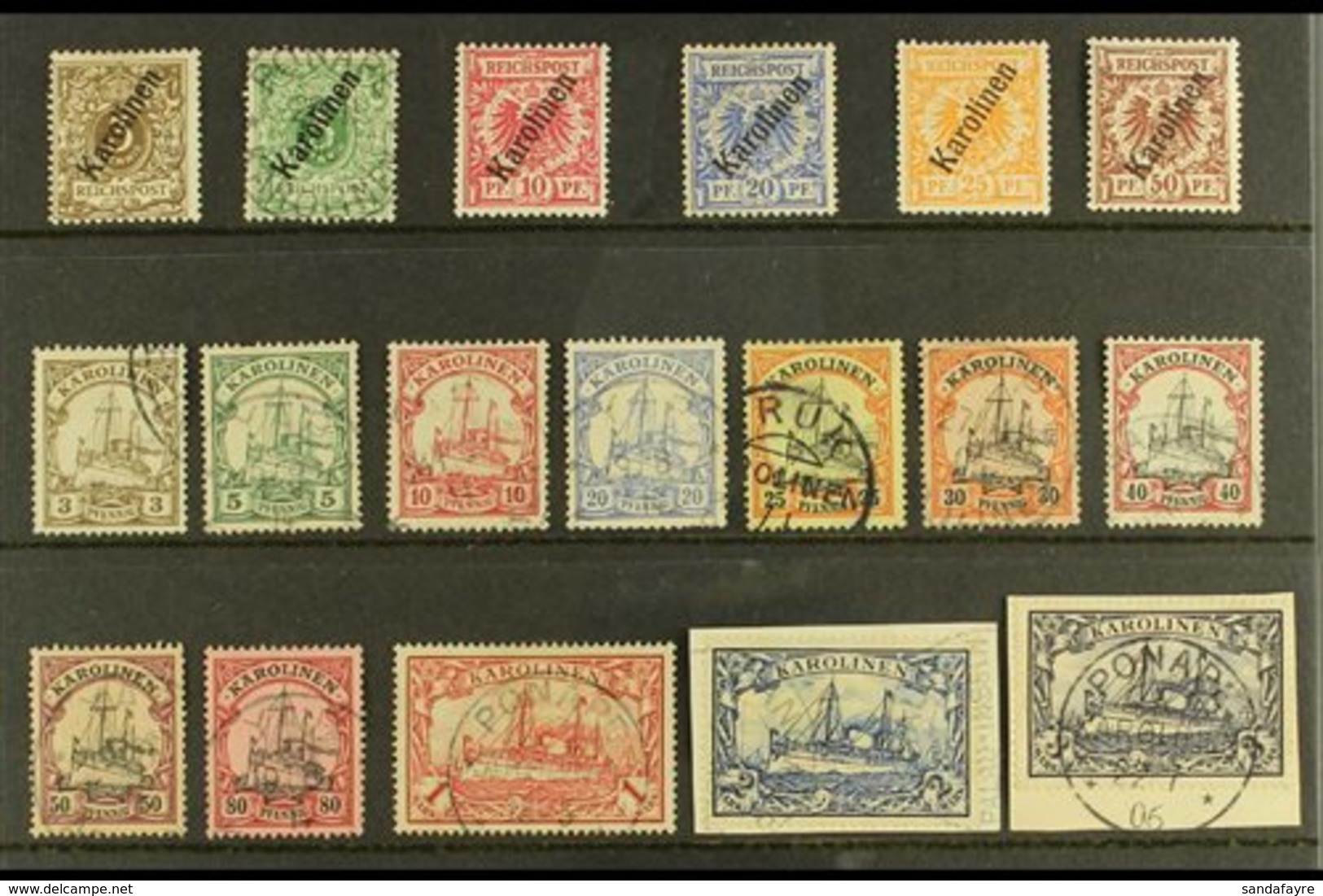CAROLINE ISLANDS 1899 - 1900 With 1899 Set To 50pf, 1900 Set To 3Mk Very Fine Used, 2Mk And 3Mk On Piece, Signed. (18 St - Autres & Non Classés