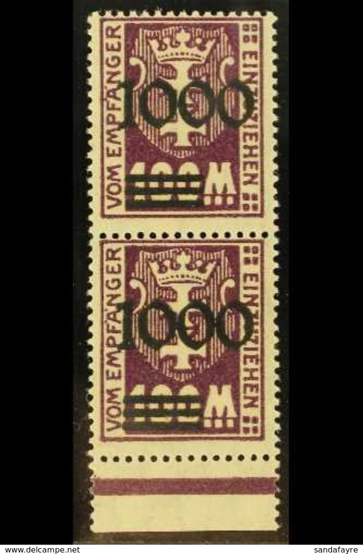POSTAGE DUE 1923 (Oct) UNISSUED "1000" On 100m Deep Purple With Dull Black (matt) Overprint, Michel I / I, A Superb Neve - Other & Unclassified