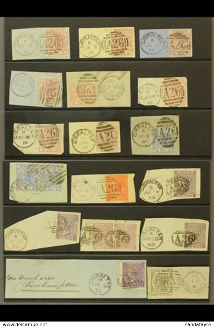 1865-1881 GREAT BRITAIN USED IN. An Attractive Group Of All Different Stamps USED ON PIECES Tied By "A 26" Numeral Or Fu - Gibraltar