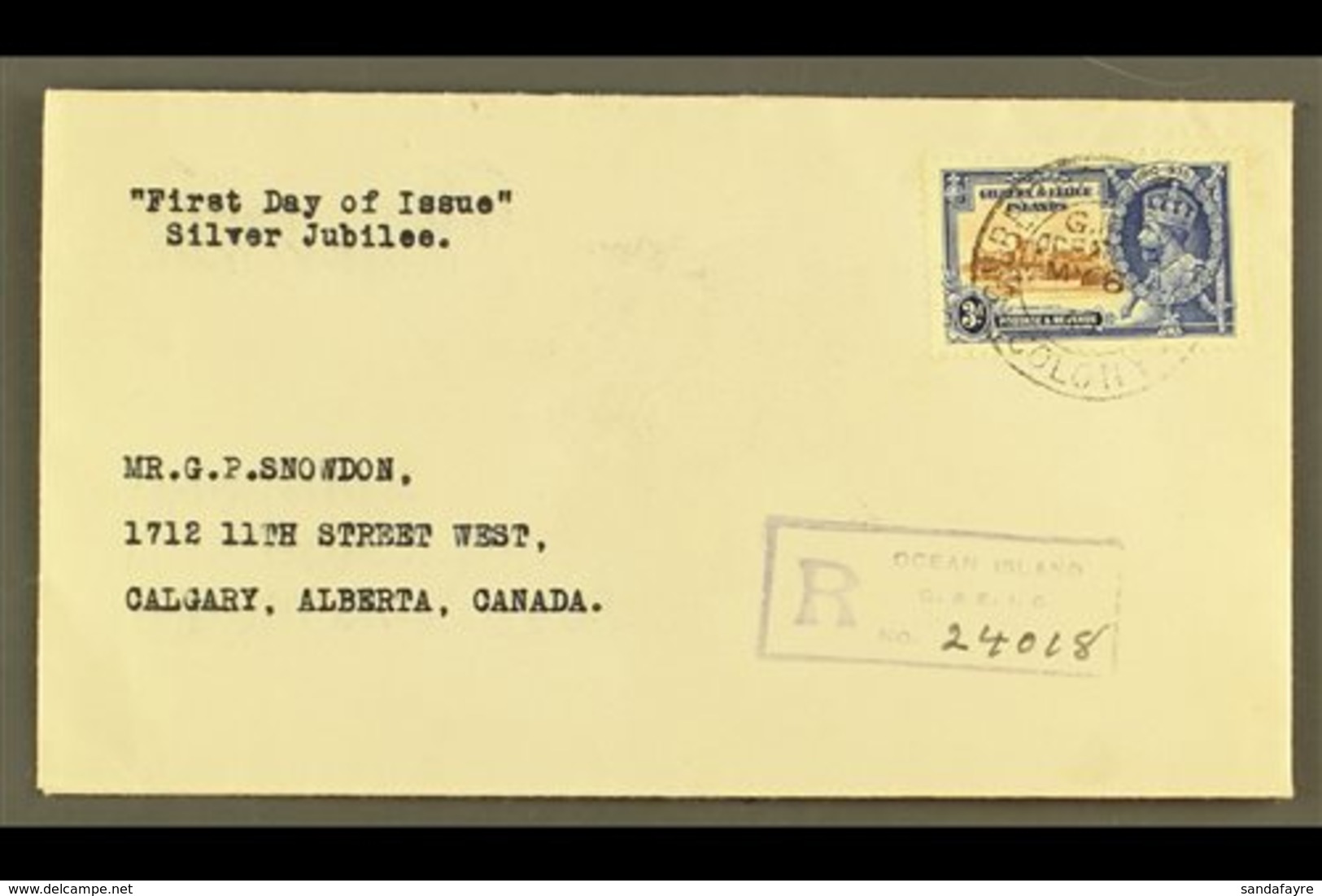 1935 3d Silver Jubilee, SG 38, Fine Used On Reg FDC To Canada, Tied By GILBERT & ELLICE ISLANDS / COLONY Double Ring Cds - Îles Gilbert Et Ellice (...-1979)