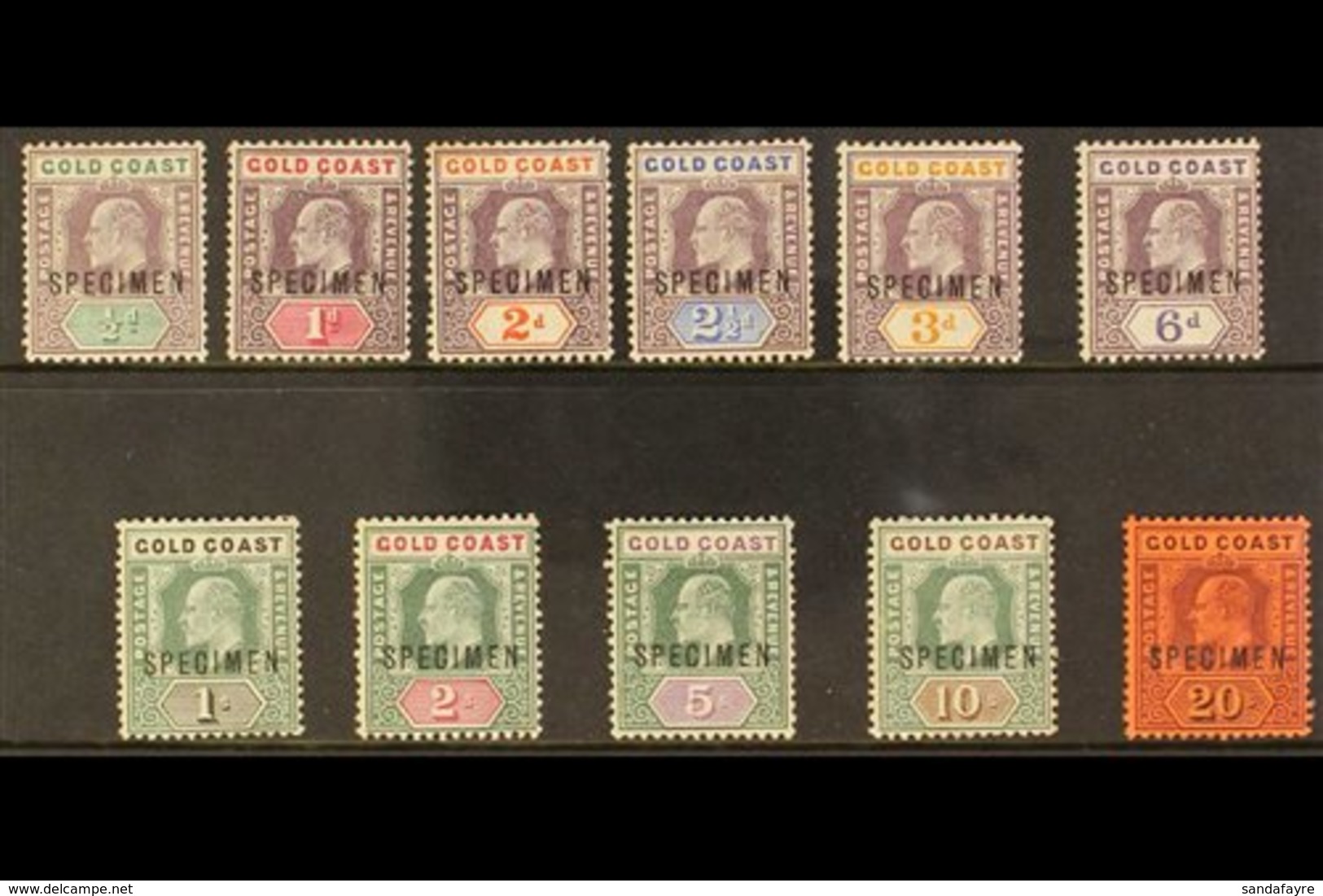 1902 SPECIMENS. Ed VII Set To 20s Complete Overprinted "Specimen", SG 38s/48s, Some Tone Spots And 20s Without Gum. Cat  - Goldküste (...-1957)
