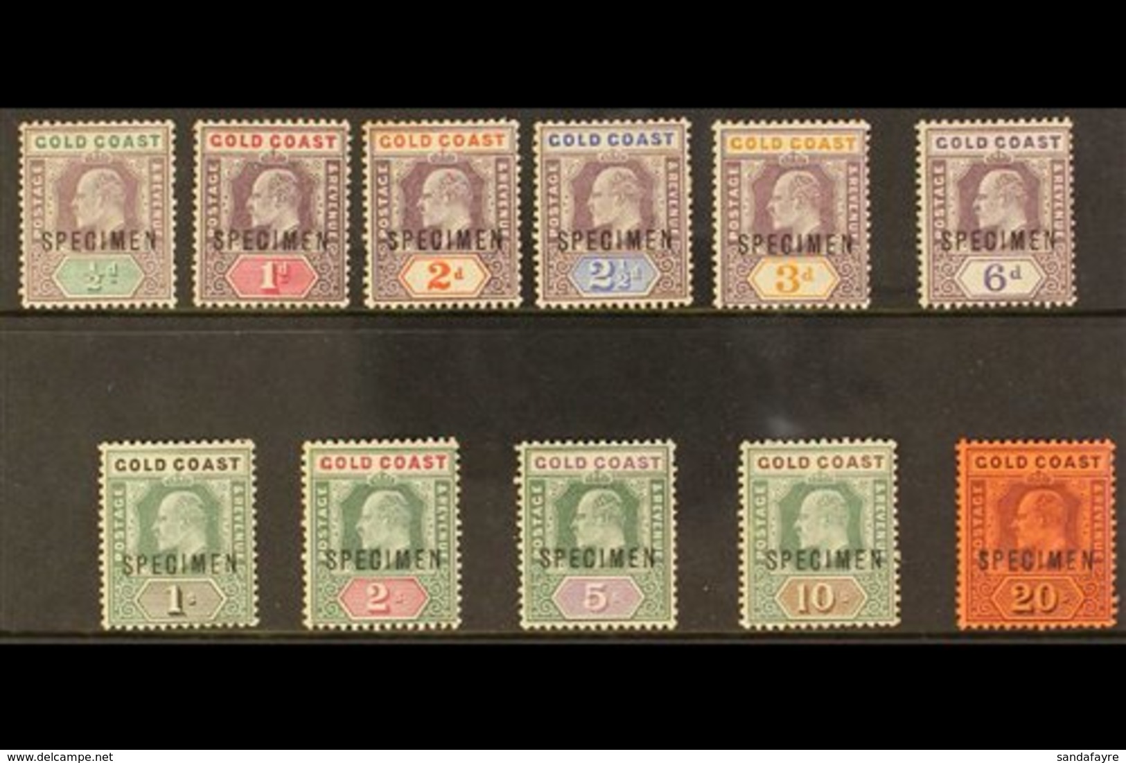 1902 SPECIMENS. Ed VII Set To 20s Complete Overprinted "Specimen", SG 38s/48s, Some Tone Spots And 20s Without Gum. Cat  - Côte D'Or (...-1957)