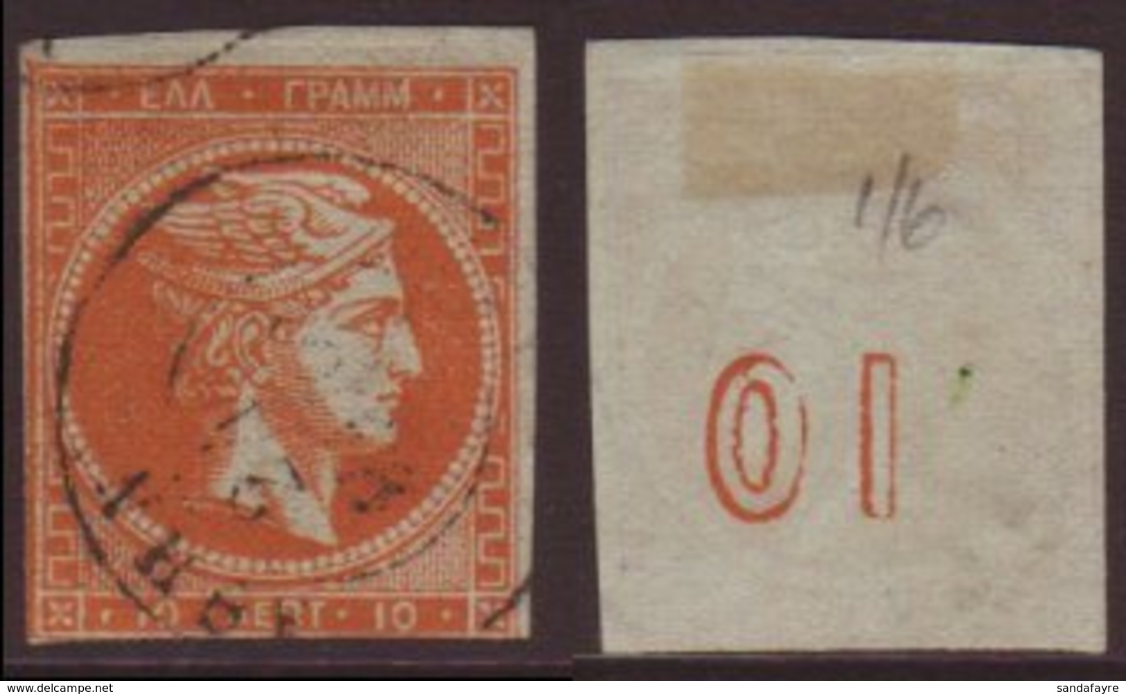 1872-75 10L Red-orange On Pale Greenish Meshed Paper Large Hermes "10" AT BACK INVERTED Variety, SG 41b, Finely Used, Th - Autres & Non Classés