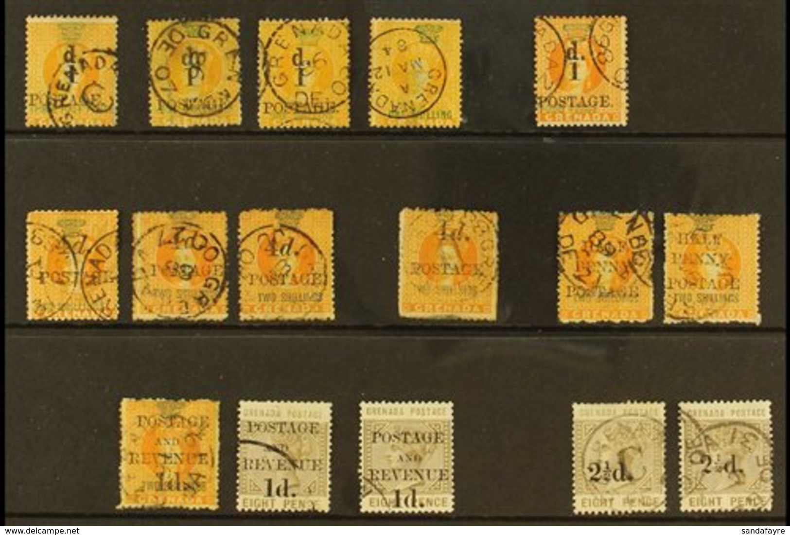 1886-91 FINE USED SURCHARGES - Group Incl. 1886 1d On 1½d SG 37, 1d On 1s (2) SG 38 (plus 1s Revenue Without Surcharge), - Grenade (...-1974)