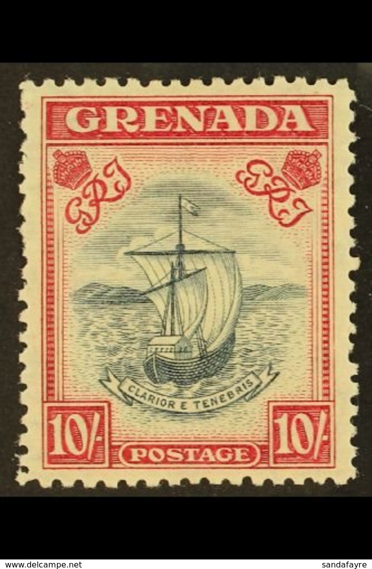 1938 10s Slate Blue And Bright Carmine, Perf 12, SG 163c, Very Fine And Fresh Mint. Rare Stamp. For More Images, Please  - Grenada (...-1974)