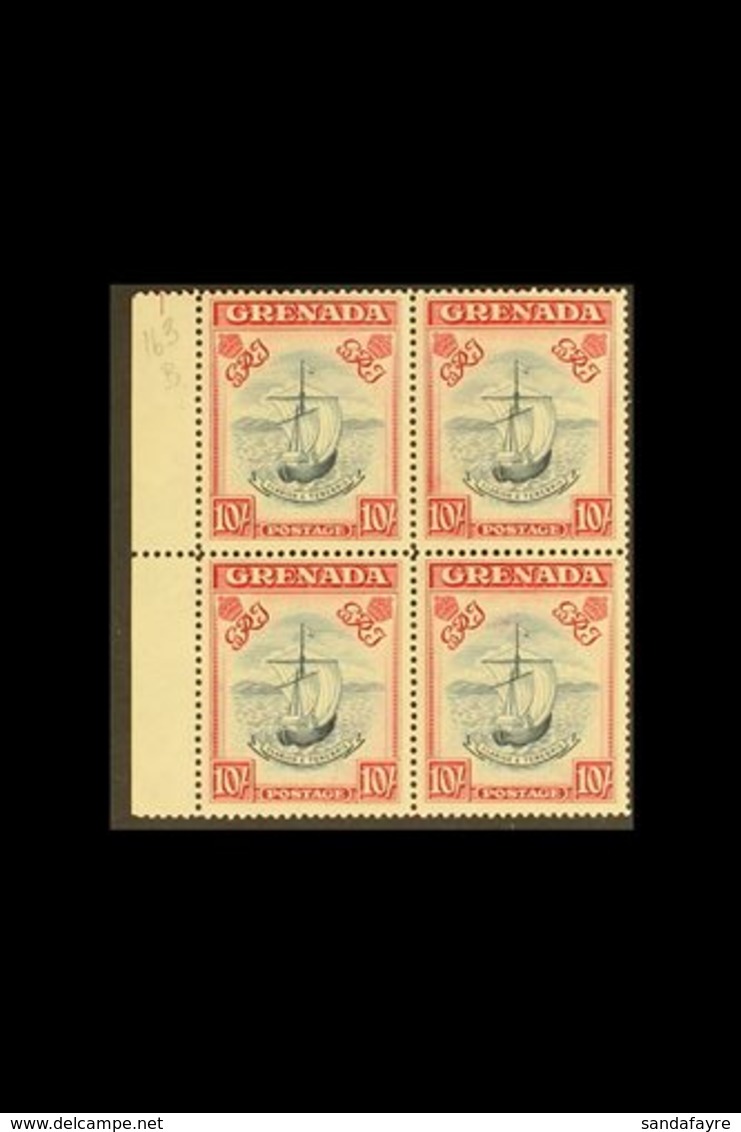 1943 10s Slate Blue And Bright Carmine, Narrow Frame, SG 163b, A Rare Left Marginal Block Of Four, Very Fine Mint, Three - Grenada (...-1974)