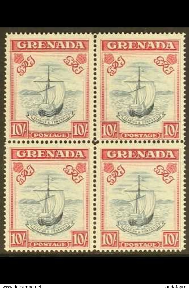 1947 10s Blue Black And Bright Carmine, Wide Frame, SG 163f, Superb Never Hinged Mint Block Of Four. For More Images, Pl - Grenada (...-1974)