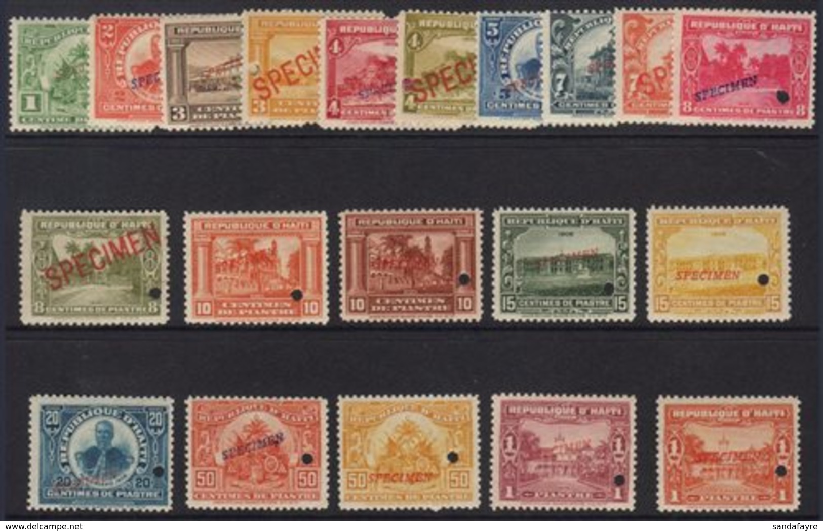 1906-13 Pictorial Complete Set, Scott 125/144, Each With 'SPECIMEN' Overprint And Security Punch Hole, Fresh Never Hinge - Haití