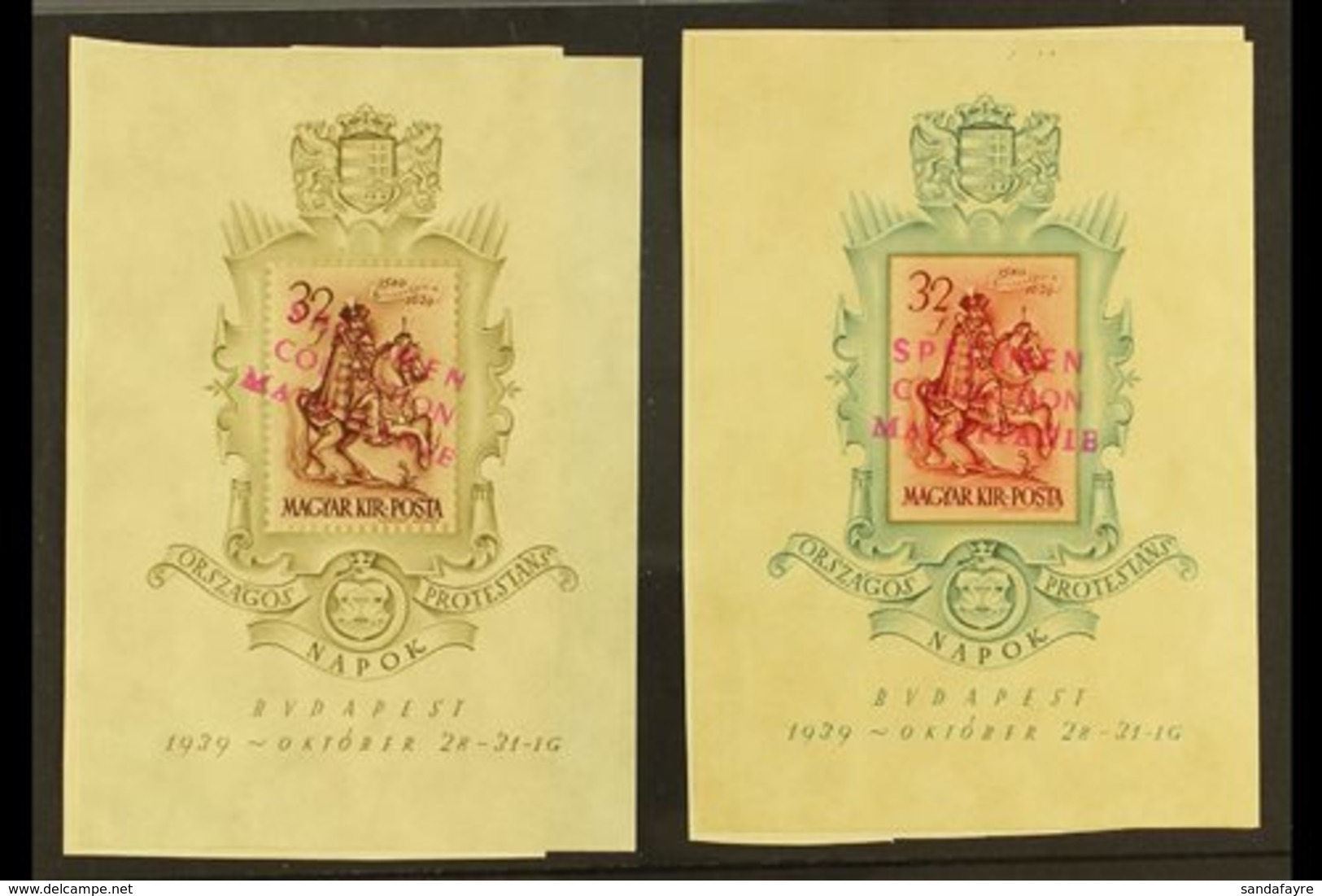 1939 ARCHIVE SPECIMENS 1939 32f National Protestant Day Both Perf And Imperf Miniature Sheets, Michel Blocks 5 And 6, Pa - Other & Unclassified