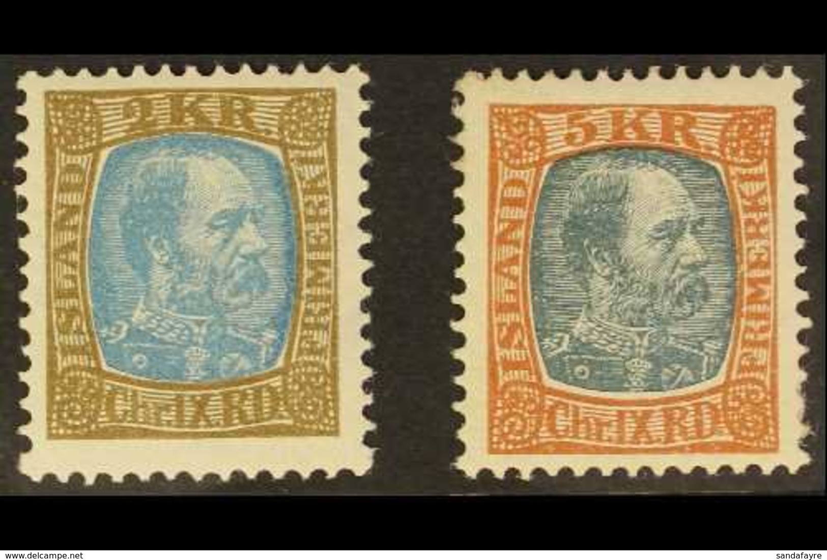 1902 2kr And 5kr Christian IX High Values, Fac. 74/5, Very Fine Mint. (2 Stamps) For More Images, Please Visit Http://ww - Andere & Zonder Classificatie