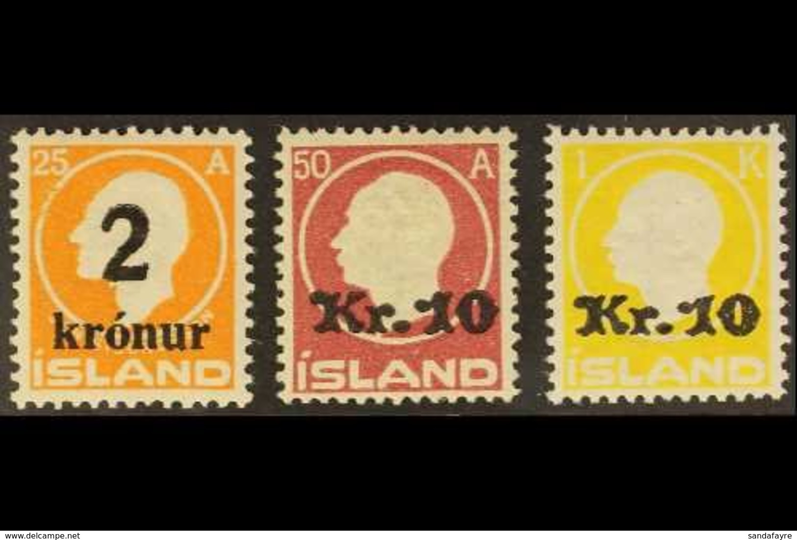 1924 Jon Sigursson And Frederik VIII Heads Surcharged, Fac. 121/3, Very Fine Mint. (3 Stamps) For More Images, Please Vi - Autres & Non Classés