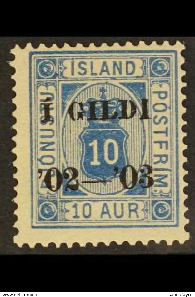 OFFICIALS 1902 10aur Blue Ovptd "I Gildi 02 - 03", Fac. TJ17, Very Fine Mint, Signed H. Bloch. For More Images, Please V - Autres & Non Classés